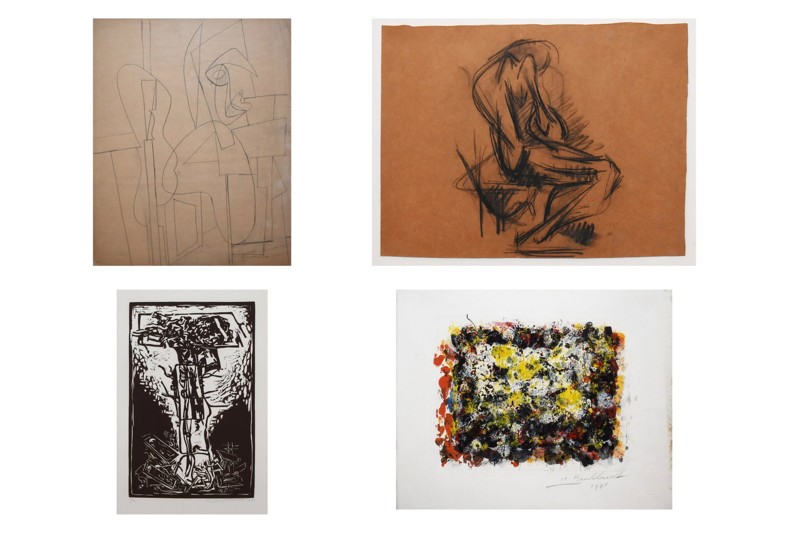 LOT OF 4: Hans Burkhardt (1904-1994): LOT OF 4 Hans Burkhardt (1904-1994) Untitled, 1935 Graphite on paper Signed/dated on recto Image: 20 x 15.5 in; Framed: 24 x 18.5 in Hans Burkhardt (1904-1994) Untitled, 1951 Charcoal on paper Initale