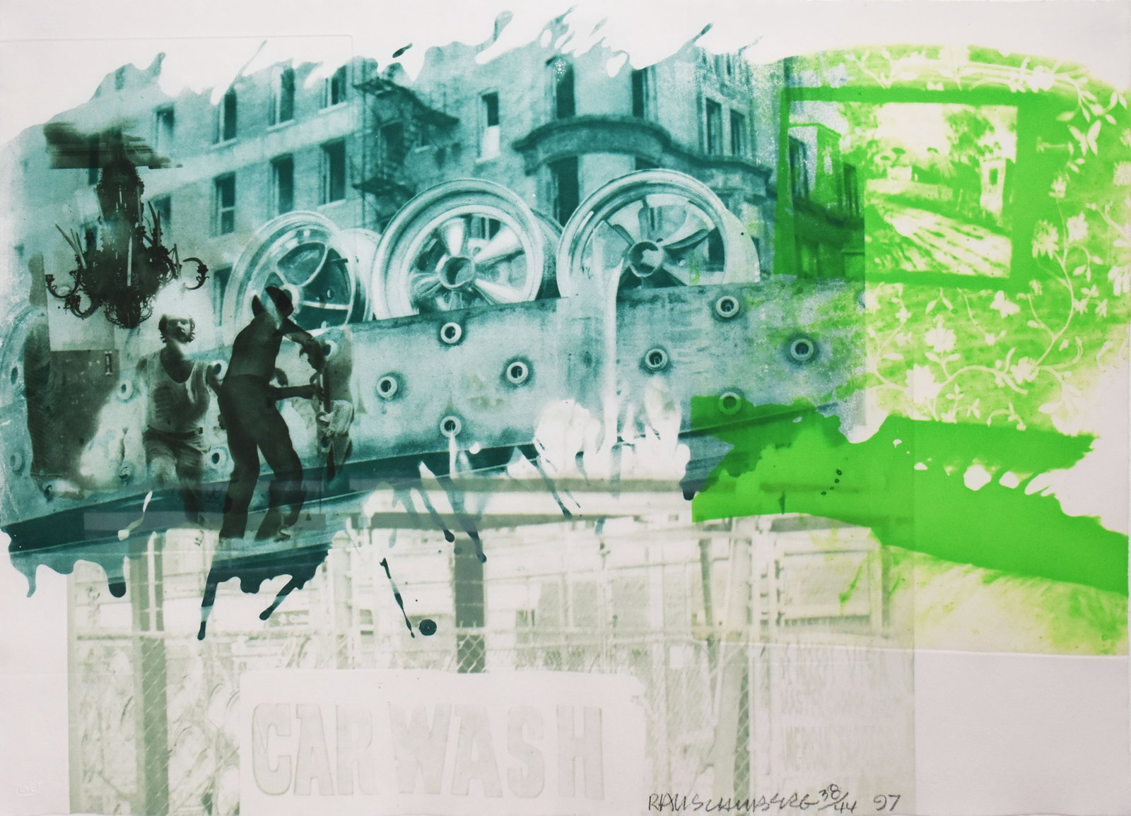Robert Rauschenberg (1925-2008): Rotary Drive (Ground Rules), 1997: Robert Rauschenberg (1925-2008) Rotary Drive (Ground Rules), 1997 Photogravure, intaglio paper From the numbered edition of 44 Signed, dated, numbered on recto Sheet: 22.5 x 30 in; Framed: 25.125 x 32