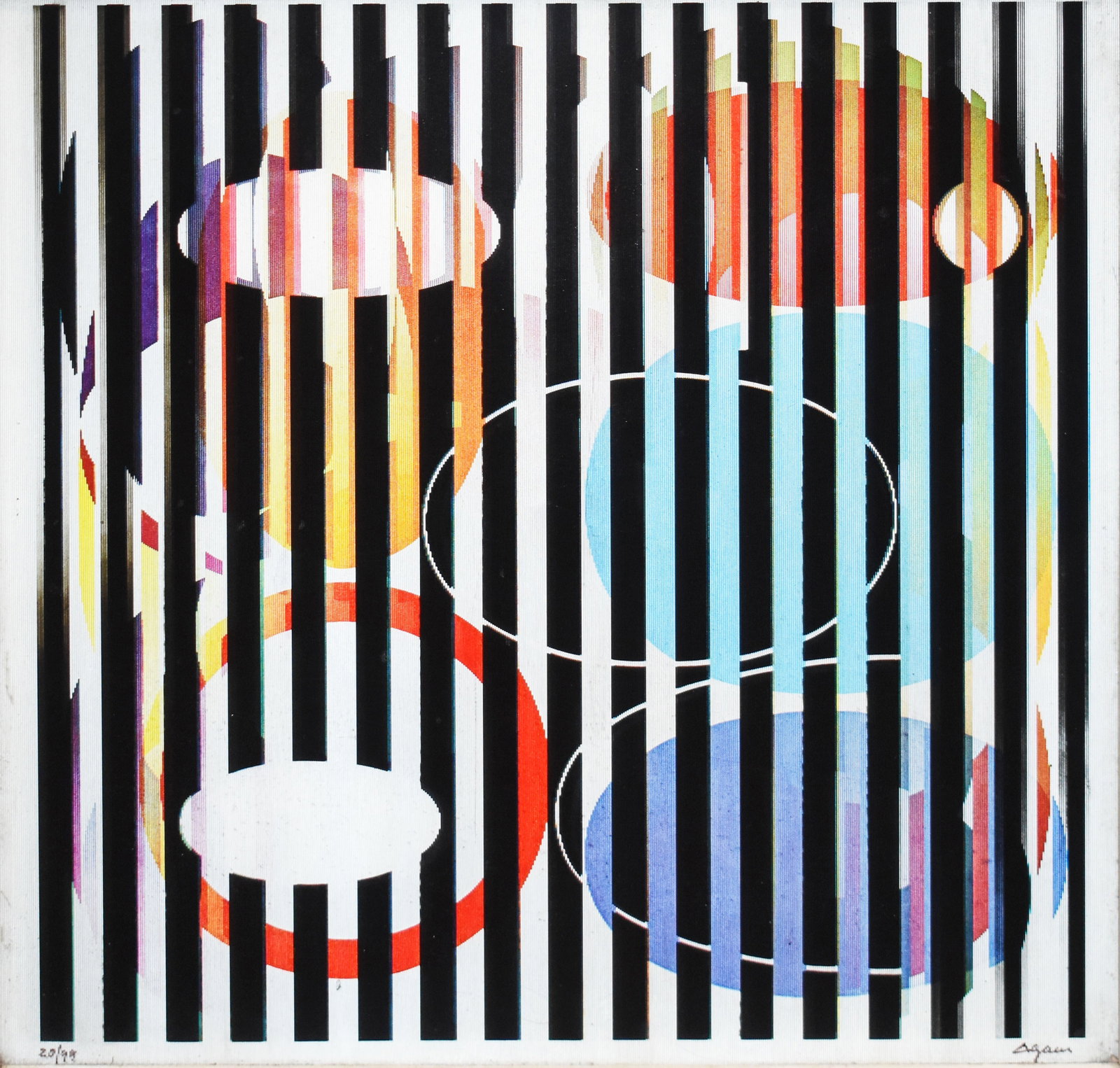 Yaacov Agam (1928-2026): End to End (Bout a Bout): Yaacov Agam (1928-2026) End to End (Bout a Bout) Serigraph and plexiglass Signed/numbered on recto Provenance: From the collection of Vintage Animation Image: 19 x 15.5 in; Framed: 26.375 x 22.75 in