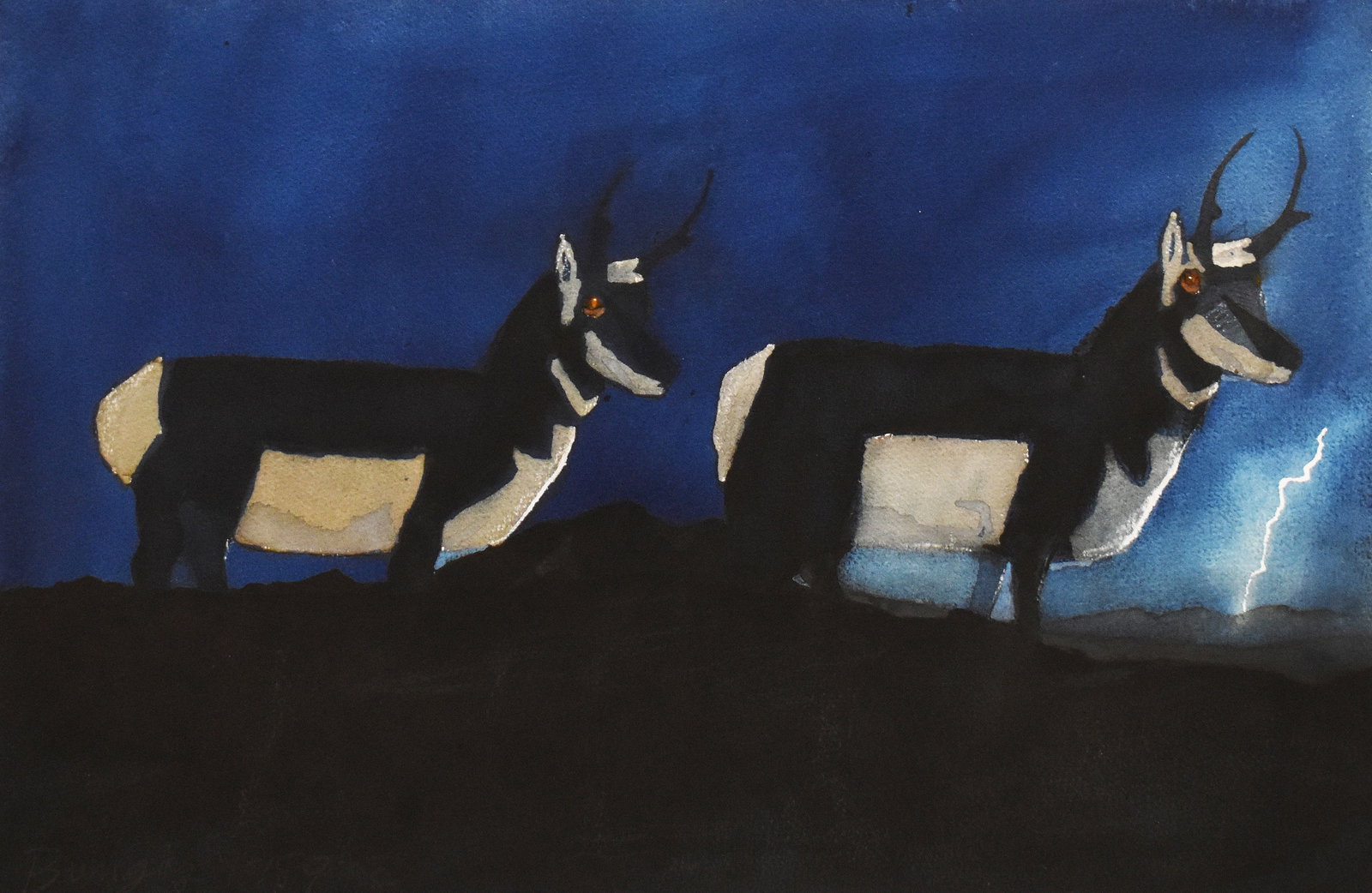 David Bungay (1933): Two Antelopes, 1989: David Bungay (1933) Two Antelopes, 1989 Watercolor on paper Signed/dated on recto Provenance: Jan Turner Gallery, Los Angeles, CA (tag on verso) Image: 14 x 20 in; Framed: 16.825 x 22.75 in