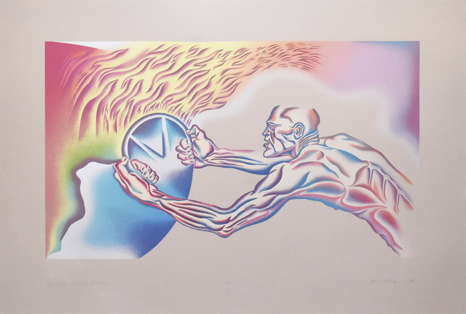 Judy Chicago (1939): Driving the World to Destruction, 1988: Judy Chicago (1939) Driving the World to Destruction, 1988 Silkscreen From the numbered edition of 50 Signed, dated, and titled on recto Image: 40.25 x 30 in; Framed: 44.75 x 35 in
