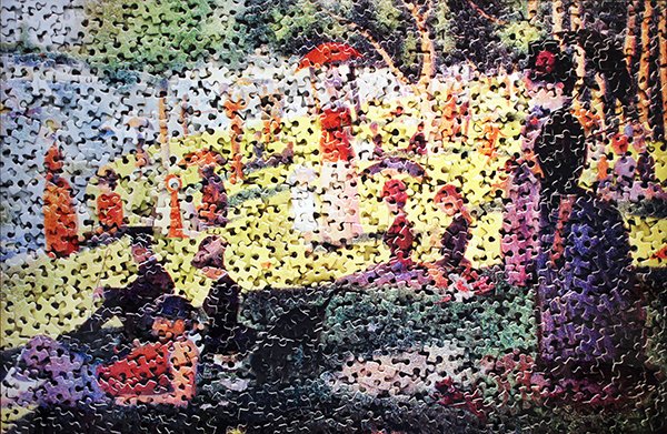 Vik Muniz, A Sunday on La Grande Jatte, After Georges: Seurat (Gordian Puzzles), 2009 Chromogenic print From the numbered edition of 6 Signed and dated on Galerie Xippas, Paris, France tag on verso Image: 40 x 59.5 inches; Framed: 41.5 x 61 inches