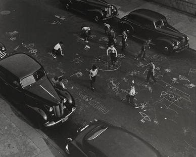 Arthur Leipzig, Chalk Games, 1950: Gelatin silver print Signed on verso Provenance: Jan Kesner Gallery, Los Angeles, CA Image: 16 x 20 inches; Framed: 25 x 27.5 inches