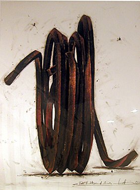 Bernar Venet: Two Undertermined Lines: Bernar Venet: Two Undertermined Lines, 1990, Hand worked oil pastel over silkscreen, Unique multiple, Signed, Titled, Dated, and Numbered 47/88, Image: 57 1/2 x 45 1/2 inches; Framed: 64 x 52 inches