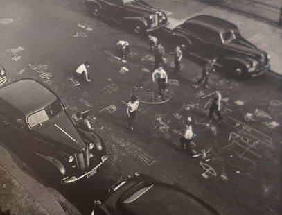 Arthur Leipzig, Chalk Games, 1950/Printed Later: Gelatin silver print Signed and dated in pencil on verso; Artist stamp on verso Provenance: Collector acquired directly from the artist Sheet: 11 x 14 inches; Image: 9.5 x 12.375 inches; Framed: 13.5