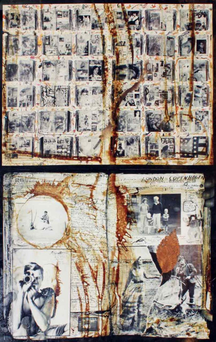 Peter Beard, Untitled (Self Portrait London, Copenhagen: ), 1974 Two unique fujichome color photographs collaged together with blood and ink Unsigned Provenance: gifted from the Artist to the current Owner Image: 7.5 X 10 inches each; Overall image: 15 x 9
