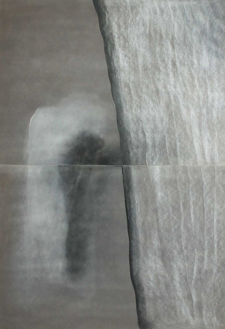 David Lynch, Dark Shape Behind a Veil (diptych), 1987: Chalk on paperUnsigned, not inspected outside of the frameNote: faint pinholes in corners of paper from displayProvenance: James Corcoran Gallery, Santa Monica, tag on versoIllustrated: David Lynch: D