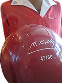 Mike Kelley, Bowling Ball, Bag, Shirt and: A set of four custom objects Bowling ball engraved with signature and edition number; Shirt embroidered "Mike Kelley" From the edition of 50 Published by: A.R.T. Press, Los Angeles, CA