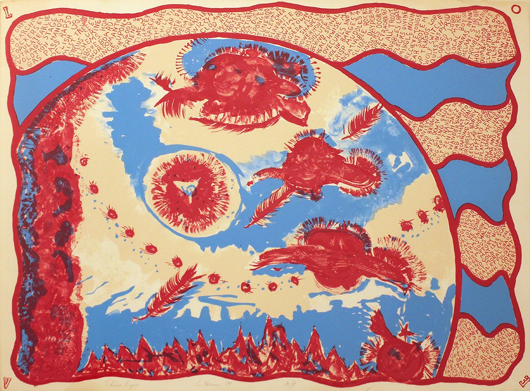 George Herms Thine Eyes (From L.O.V.E. Series), 1974: Lithograph AP aside from the numbered edition of 50 Signed and annotated AP in pencil on recto Image: 22 x 30 inches; Framed: 27.75 x 35.5 inches