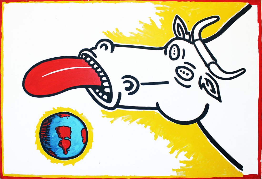 David Wojnarowicz: Cartoon Bull, 1984-85 Oil on canvas Signed on verso on stretcher bar; identification label on verso (label notes as titled Cartoon Horse, 1984-1985). Reference: wall drawing at Pier 34, 1983. Image: 5