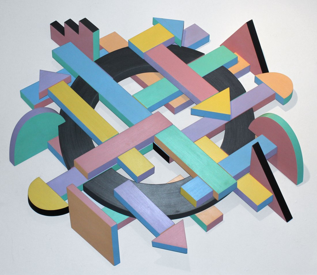 John Okulick Untitled: John Okulick Untitled Polychromed wood sculpture Image: 52 x 65 x 6 inches Provenance: Acquired from Asher/Faure Gallery, Los Angeles, CA