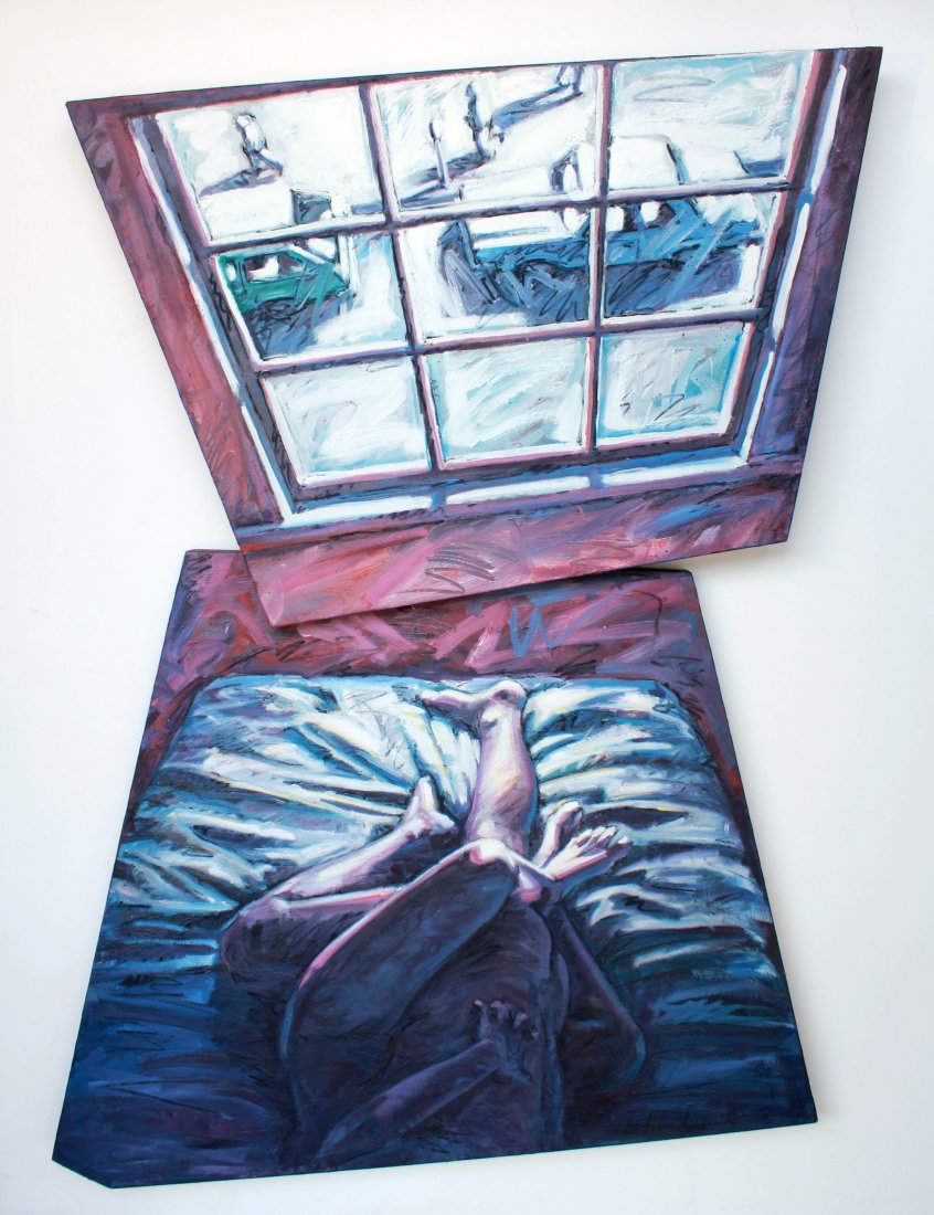 Joe Amrhein Lovers (Diptych) , 1986: Joe Amrhein Lovers (Diptych) , 1986 Oil on canvas on panel Signed on recto Image: 51 x 31.5 inches; 53 x 33 inches Provenance: Turske & Whitney Gallery, Los Angeles, CA, tag on verso