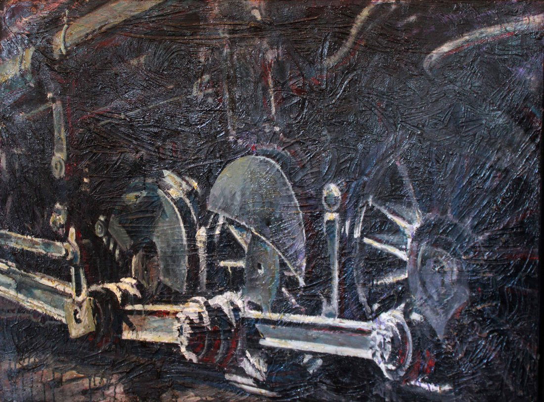 Lawrence Gipe (Born 1962) : Lawrence Gipe (Born 1962) Train Study (Wheels), 1987 Oil on canvas Signed and dated on verso Condition: tear repair on verso; chip on upper edge of canvas Provenance: Karl Bornstein Gallery, Santa M