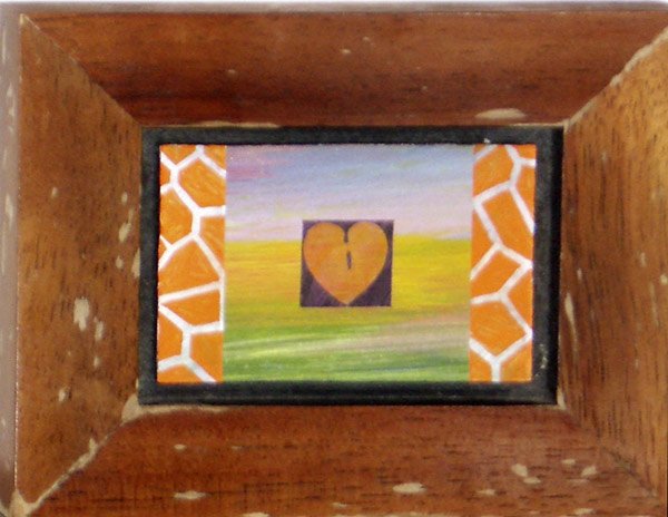 Billy Al Bengston Keiki Juice: 1995 Acrylic on board Image: 2 x 3 inches; Framed: 4.5 x 5.5 inches