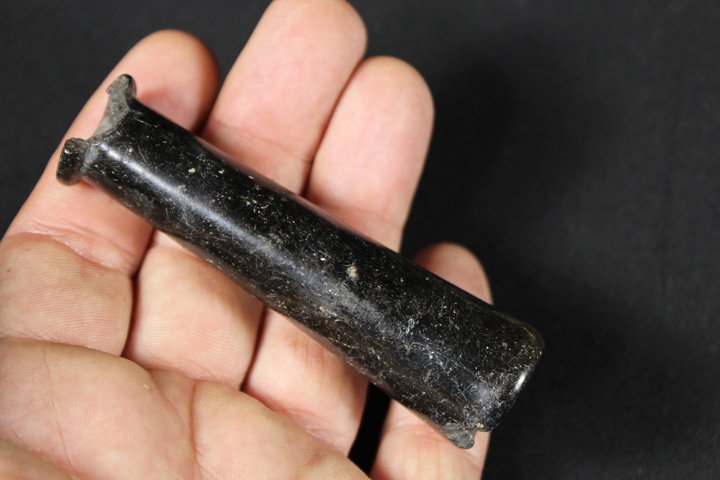 Steatite Tube Pipe - California: Steatite Tube Pipe - California, Size: 3.25" long .98" wide. Ex Byron Anderson collection, Byron can be found in Who's who's in Indian Relics vol. 2