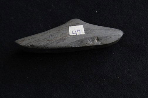 Slate Effigy Gorget: Slate Effigy Gorget - Lorain Co. Ohio - 3.71"