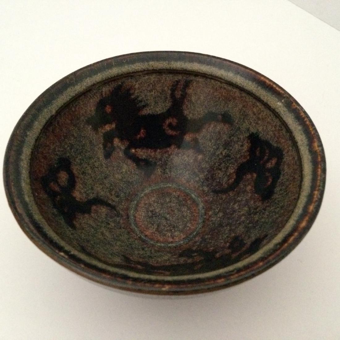 Old Jie Zhou Ware Black Tea Bowl, Horse Design (5"Dia) (1 of 2)