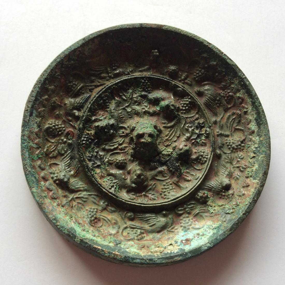 Old Chinese Bronze Mirror, Grapes/Sea Monsters (1 of 4)