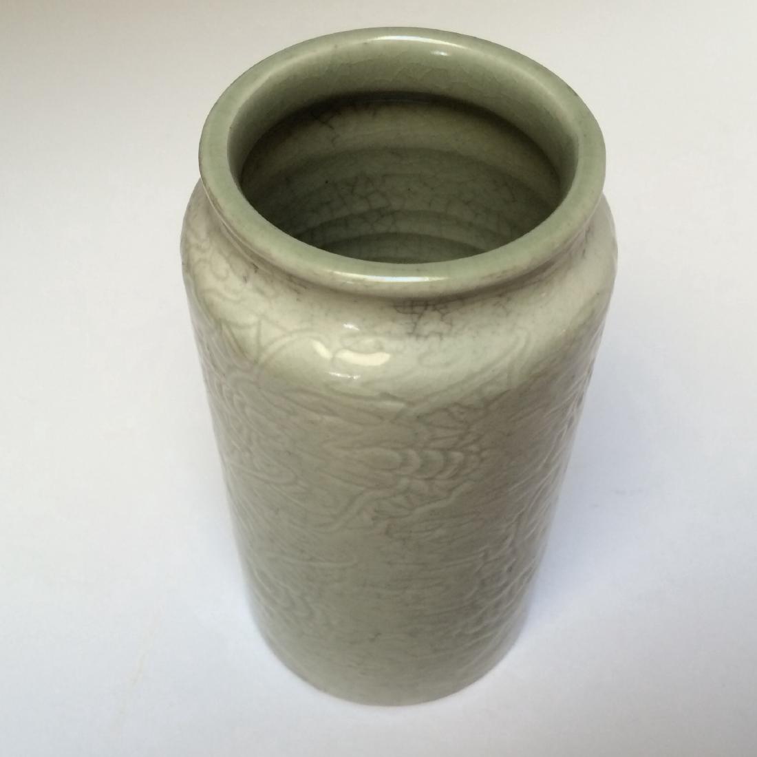 Old Chinese Celedon Vase, Carved with Bats (1 of 3)