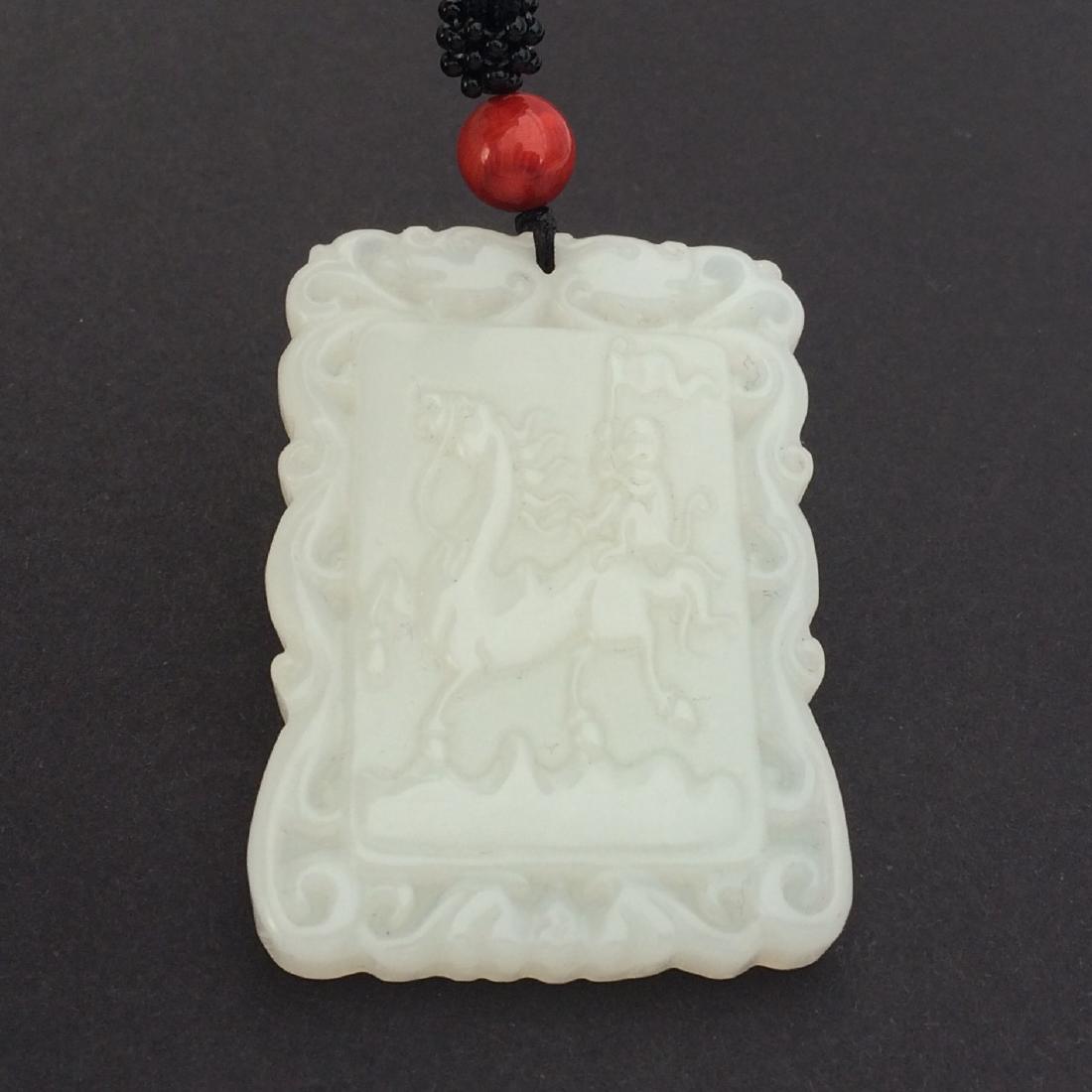 Old Chinese Carved White Jade Pendant  Warrior on Horse (1 of 3)