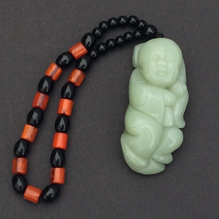 Chinese Certified Green Jade Pendant, Boy & Ruyi (1 of 4)