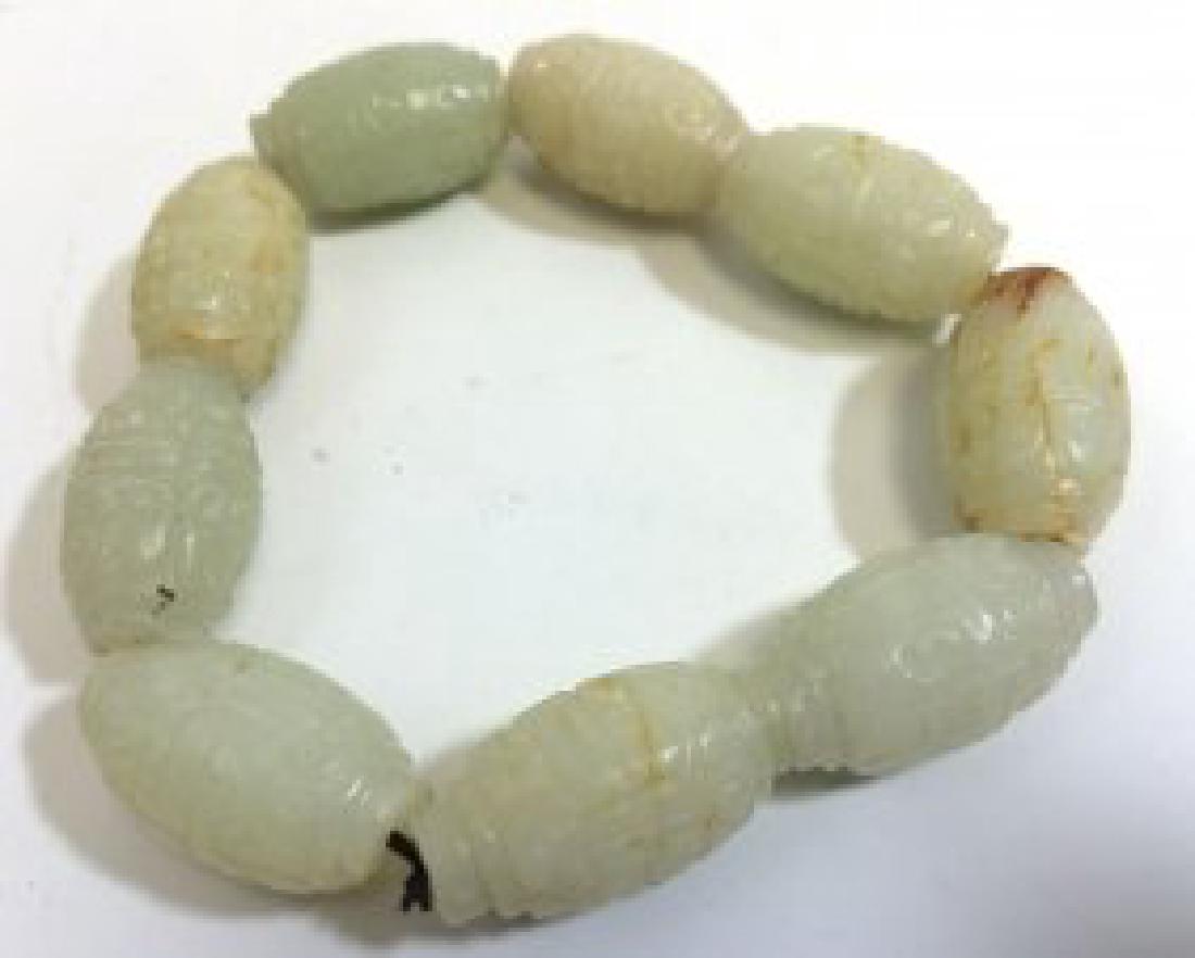 Chinese Old Style White Jade Carved Bead Bracelet (1 of 2)
