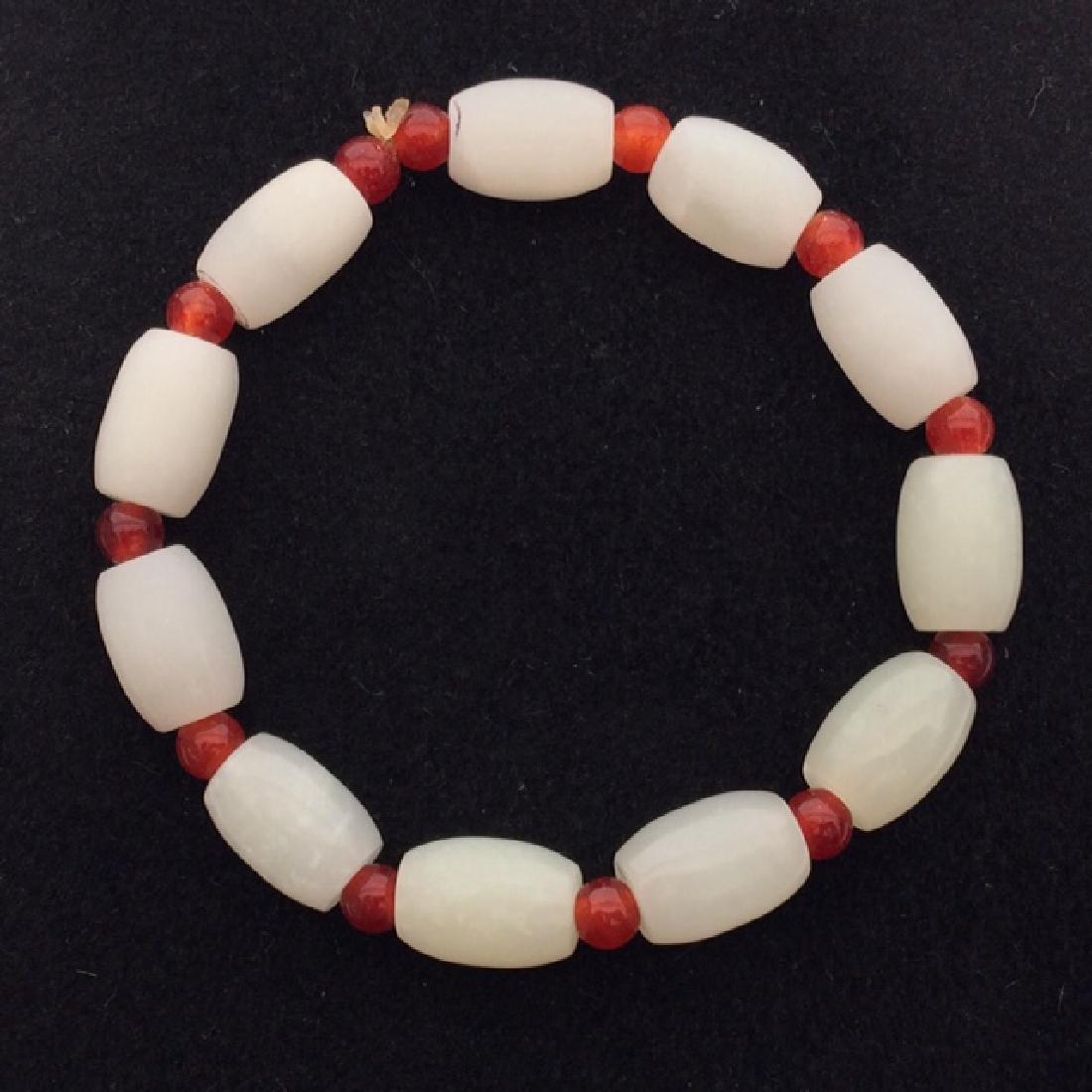 Chinese White Jade & Red Bead Bracelet (1 of 2)