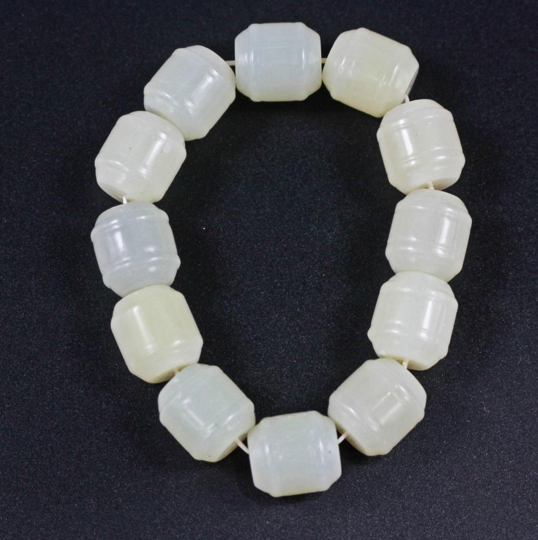 Chinese 19th Century White Jade Drum Bead Bracelet (1 of 1)