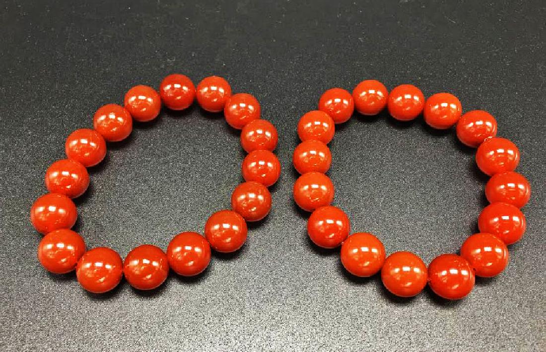 Chinese Set of 2 Red Agate Bead Bracelets (1 of 3)