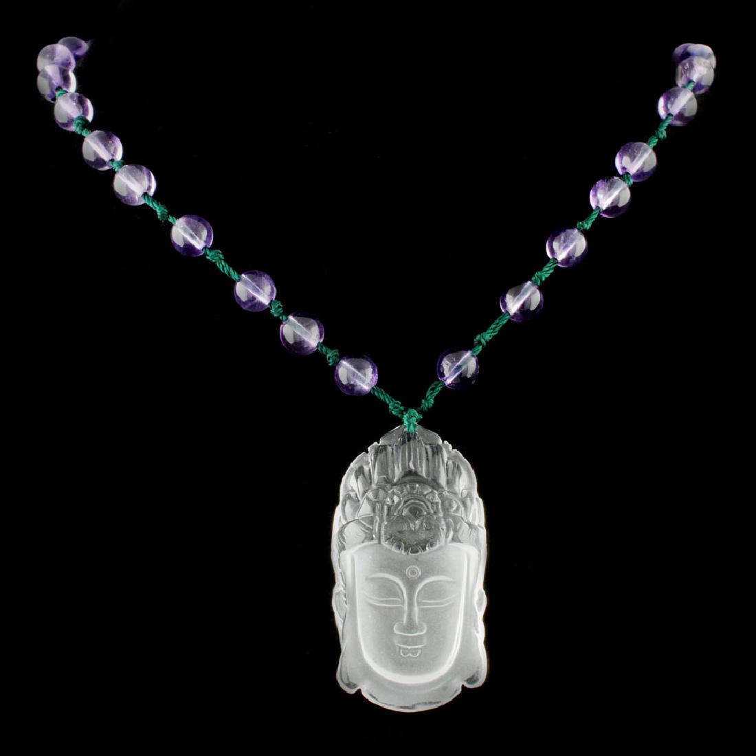 Chinese Amethyst Beads Necklace w Crystal Quan Yin (1 of 6)