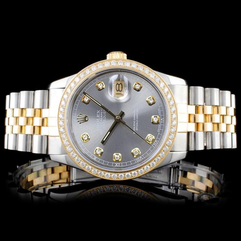 Rolex DateJust 18K/SS Diamond 36mm Watch: Estimated Retail Replacement Value: $18,000.00Ref: IRA18000Item No.: ARXU-037Specification:Model: DateJust OysterMovement: Perpetual, Self WindingFunction: DateCase Size: 36mmCase Material: Stainless