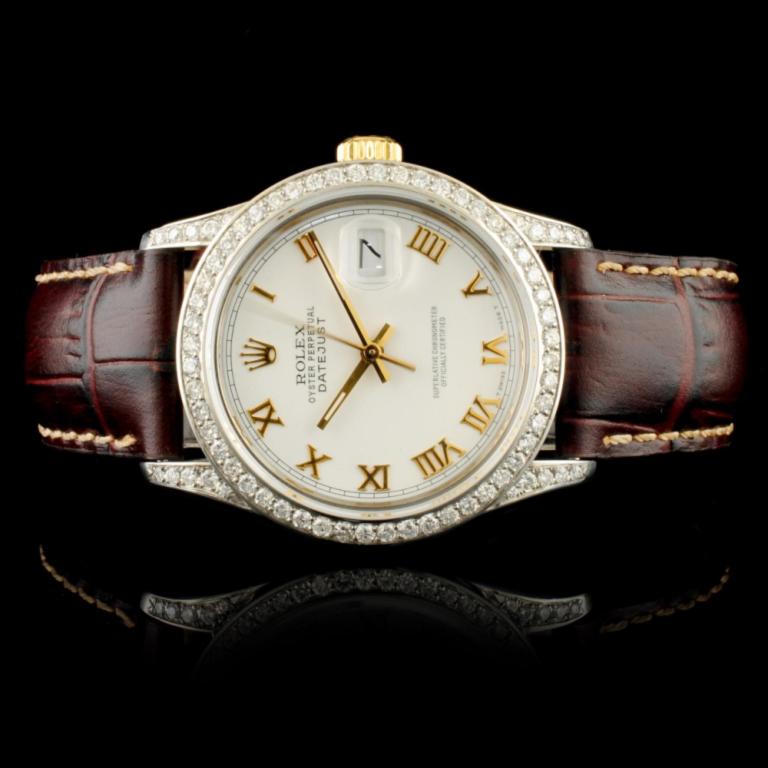 Rolex DateJust 1.50ctw Diamond 36MM Wristwatch: Ref: WAG16500Specification:Model: DateJust Movement: Perpetual, Self WindingFunction: Instantaneous Quick Set DateCase Size: 36mmCase Material: Stainless Steel *Case Lugs: Custom Pave diamondsBracelet