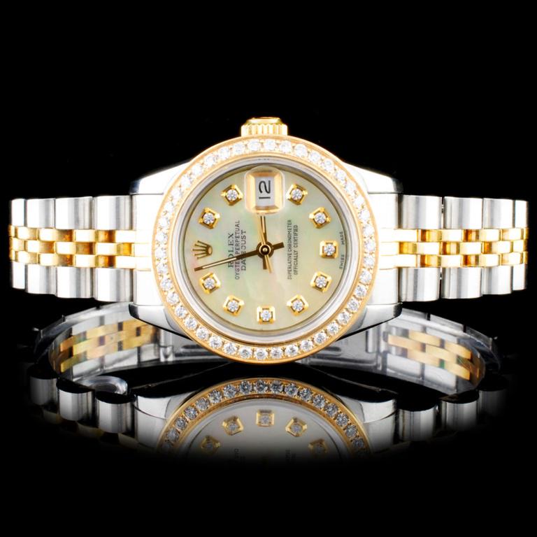 Rolex YG/SS DateJust Diamond Ladies Wristwatch: Estimated Retail Replacement Value: $16,370.00 Ref: WAG14000 Item No.: ARXR0015 Specification: Model: DateJust Oyster Perpetual Movement: Perpetual, Self Winding Chronometer Function: Instantaneous Da
