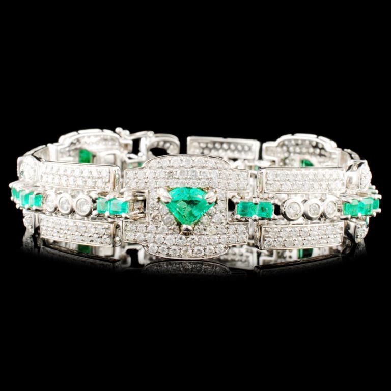 18K Gold 4.77ct Emerald & 7.70ctw Diamond Bracelet: Estimated Retail Replacement Value: $53,144.00 Ref: WAG34368 Item no.: FA2057332027-MB2859AE Specification: Gold Content: Solid 18K White Gold Weight of Item: 38.35 grams Size: 7.5 inches Country Made
