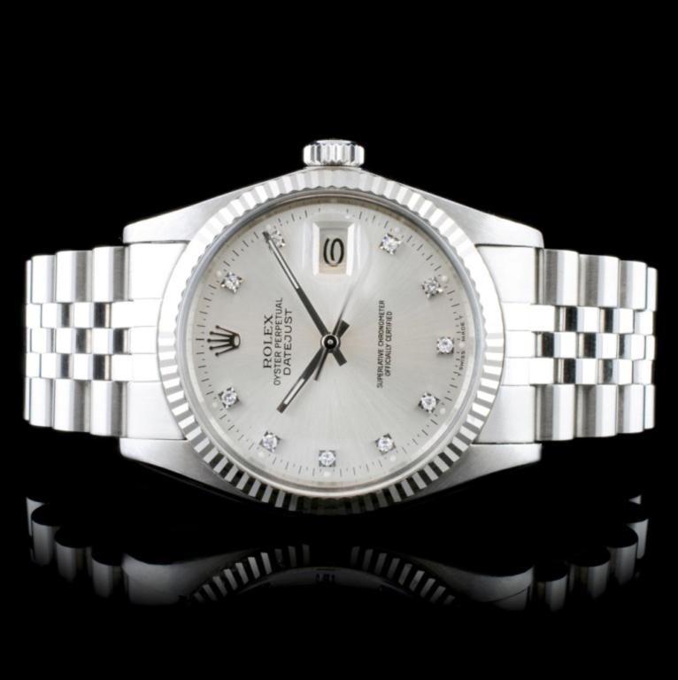 Rolex DateJust 18K/SS Diamond 36mm Wristwatch: Estimated Retail Replacement Value: $13,500.00Ref: IRA14000Item No.: ARXU-050Specification:Model: DateJust OysterMovement: Perpetual, Self WindingFunction: DateCase Size: 36mmCase Material: Stainless