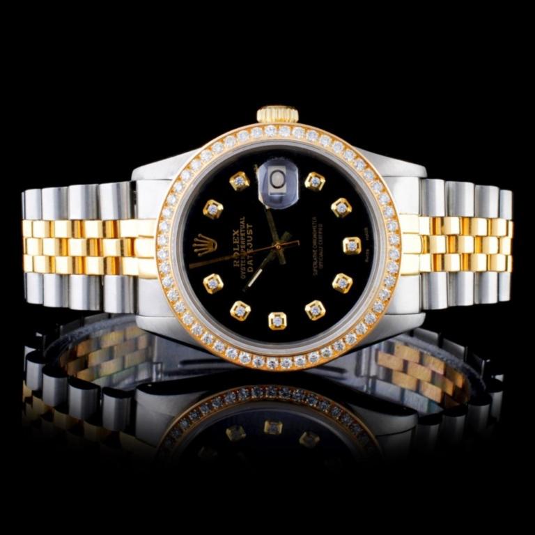 Rolex YG/SS DateJust Diamond 36MM Watch: Estimated Retail Replacement Value: $26,000.00Ref: WAG18000Item No.: ARXE004Specification:Model: DateJust Oyster PerpetualMovement: Perpetual, Self WindingFunction: Instantaneous DateCase Size: 36mmCa