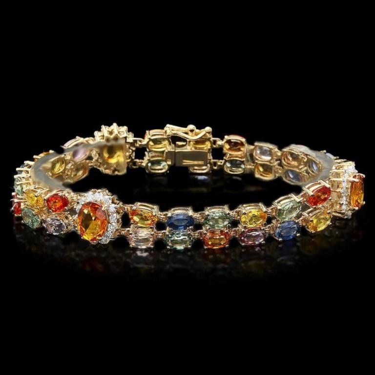 `14k Gold 27.00ct Sapphire & 1.40ct Diamond Bracel: Estimated Retail Replacement Value: $19,400.00 Ref: WAG10800 Item No.: ARA-CRA094 Metal: 14k Solid Yellow Gold Size: 7.5 Total Item Weight: 21.00 grams Country Made: USA Main Stone: Sapphire Color: Mu