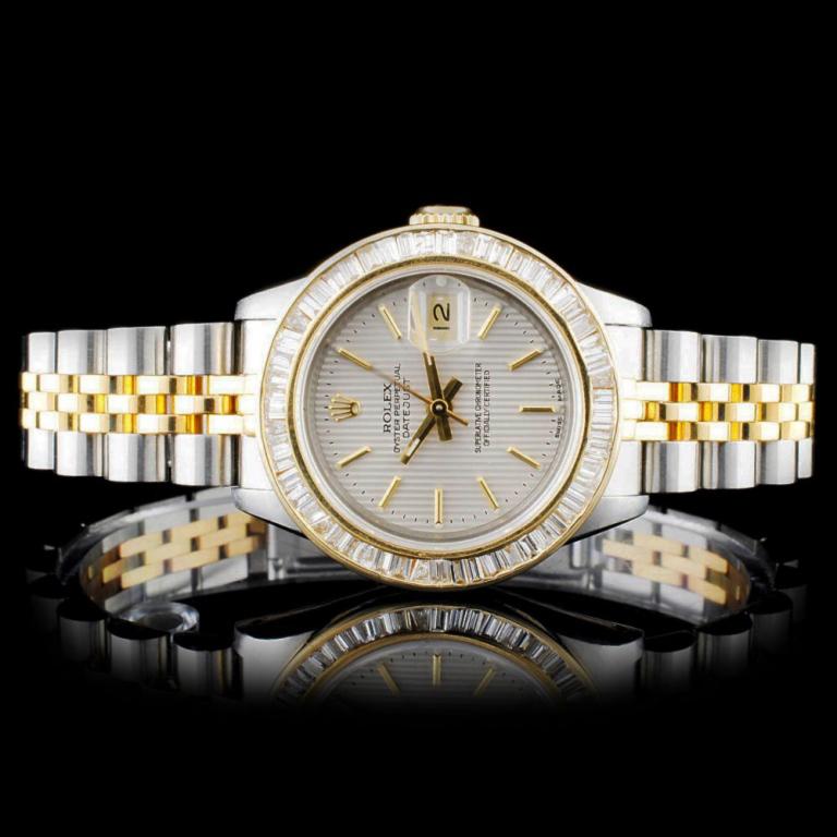 Rolex YG/SS DateJust 2.00ct Diamond Ladies Wristwa: Estimated Retail Replacement Value: $17,800.00Ref: WAG16000Item No.: ARXS0011Specification:Model: DateJust Oyster PerpetualMovement: Perpetual, Self Winding, ChronometerFunction: Instantaneous DateCas