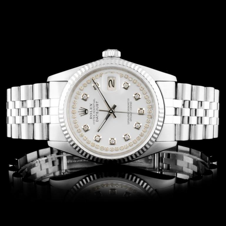 Rolex DateJust SS Diamond 36MM Wristwatch: Estimated Retail Replacement Value: $11,790.00Ref: BAS14000Item No.: ARXAA-0014Specification:Documents: Appraisal ReportModel: DateJustMovement: Perpetual, Self WindingFunction: Instantaneous Quick Se