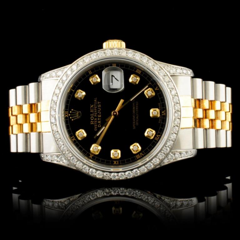 Rolex DateJust 1.50ctw Diamond 36MM Wristwatch: Ref: WAG19200Specification:Model: DateJust Movement: Perpetual, Self WindingFunction: Instantaneous Quick Set DateCase Size: 36mmCase Material: Stainless Steel*Case Lugs: Custom Pave diamonds Bracelet