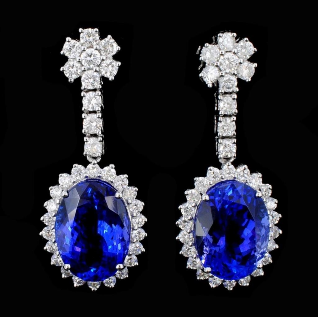 18K Gold 10.09ct Tanzanite & 1.68ct Diamond Earrin: Estimated Retail Replacement Value: $54,900.00 Ref: WAG21960 Gold Content: 18K White Gold Weight of Item: 9.0 grams Main Gemstone: Tanzanite Shape: Oval Weight: 10.09ct Color: Vi