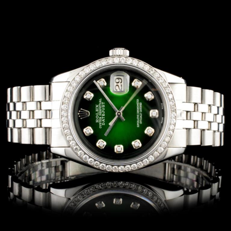 Rolex DateJust Diamond 36MM Wristwatch: Estimated Retail Replacement Value: $21,500.00Ref: WAG16000Item No.: ARXAA-003 Specification: Model: DateJustMovement: Perpetual, Self WindingFunction: Instantaneous Quick Set DateCase Size: 36mmCase