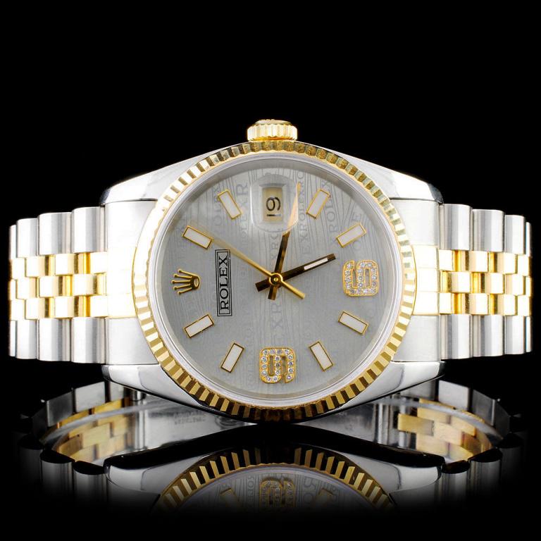 Rolex YG/SS 36MM DateJust Diamond Wristwatch: Estimated Retail Replacement Value: $15,350.00Ref: WAG15000Item No.: ARXS0027Specification:Model: DateJust Oyster PerpetualMovement: Perpetual, Self Winding ChronometerFunction: Instantaneous DateCase
