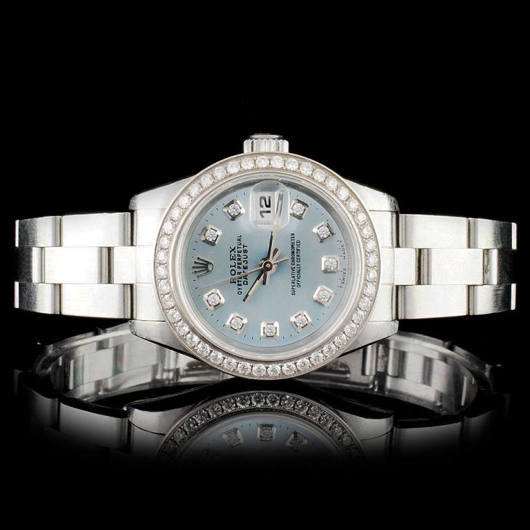 Rolex SS DateJust Diamond Ladies Wristwatch: Estimated Retail Replacement Value: $15,750.00Ref: WAG15000Item No.: ARXS0014Specification:Model: DateJust Oyster PerpetualMovement: Perpetual, Self Winding ChronometerFunction: Instantaneous DateCase
