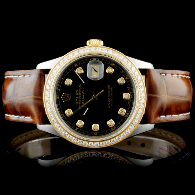 Rolex DateJust YG/SS Diamond Wristwatch: Estimated Retail Replacement Value: $12,845.00Ref: BAS15000Item No.: ARXY-0011Specification:Model: DateJustMovement: Perpetual, Self WindingFunction: Instantaneous Quick Set DateCase Size: 36mmCase Ma