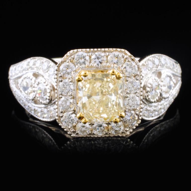 18K White Gold 1.52ctW Fancy Yellow Diamond Ring: Estimated Retail Replacement Value: $12,838.00 Ref: WAG7336 Item no.: FA2058895010-R6905A3 Gold Content: 18K White Gold Weight of Item: 4.90 grams Size:Ãƒâ€šÃ‚ 7 Main Gemstone: Natural Fancy 