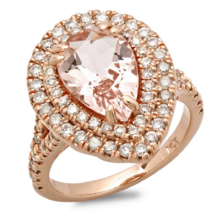 14K Gold 3.00ct Morganite & 1.00ct Diamond Ring: Estimated Retail Replacement Value: $8,450.00 Ref: BAS4800 Item no.: JR18173-78718 Specification: Gold Content: Solid 14K Rose Gold Weight of Item: 8.00 grams Country Made: U.S.A Main Gemstone: Natura
