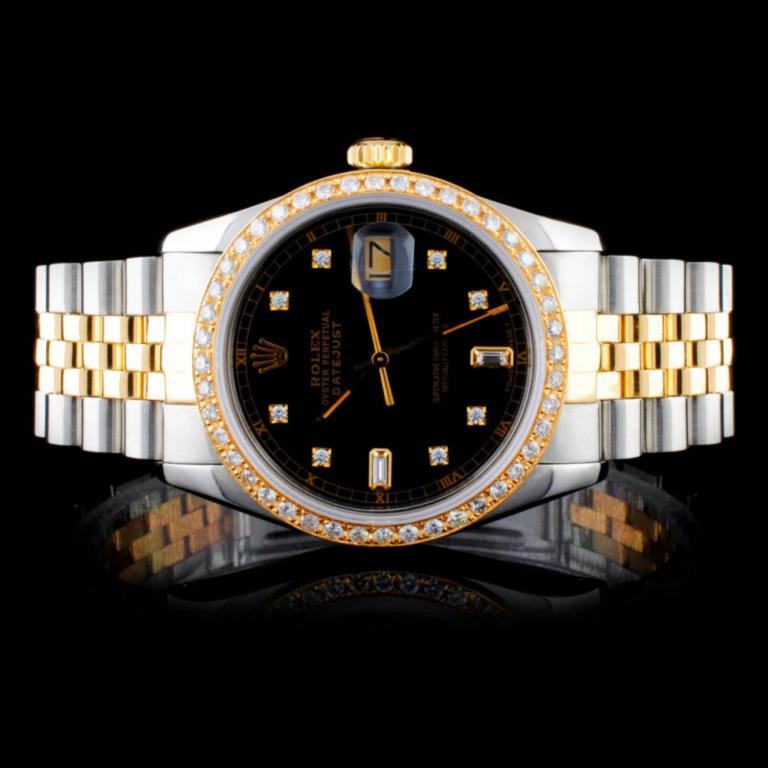 Rolex DateJust YG/SS 1.50ct Diamond 36mm Watch: Estimated Retail Replacement Value: $20.250.00 Ref: WAG18000 Item No.: ARXI011 Specification: Documents: Appraisal Report Model: DateJust Oyster Perpetual Weight: 100.00 grams Movement: Perpetual, Sel