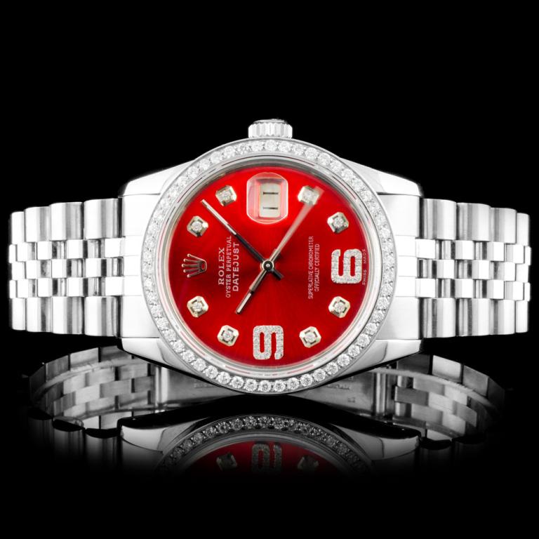 Rolex DateJust SS Diamond Wrsitwatch: Estimated Retail Replacement Value: $19,800.00 Ref: BAS16000 Item No.: ARXY-002 Model: DateJust Movement: Perpetual, Self Winding Function: Instantaneous Quick Set Date Case Size: 36mm Case Material: 