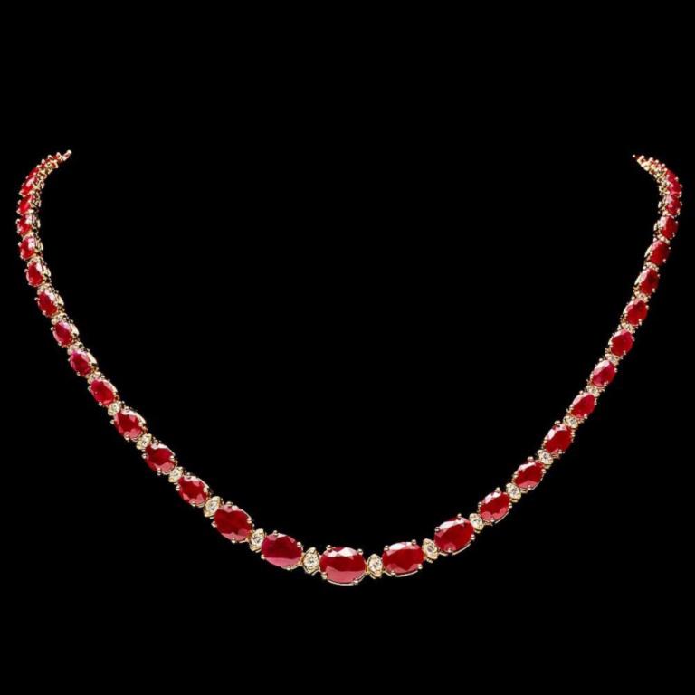 `14k Gold 30.00ct Ruby & 1.50ct Diamond Necklace (1 of 3)